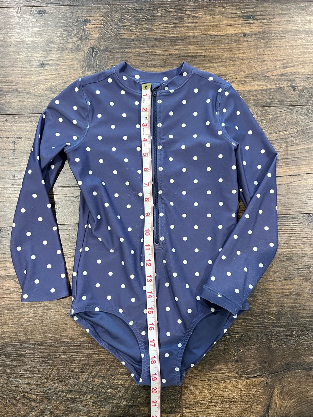 Primary Navy and White Polka Dot Long-Sleeve Rashguard Swimsuit